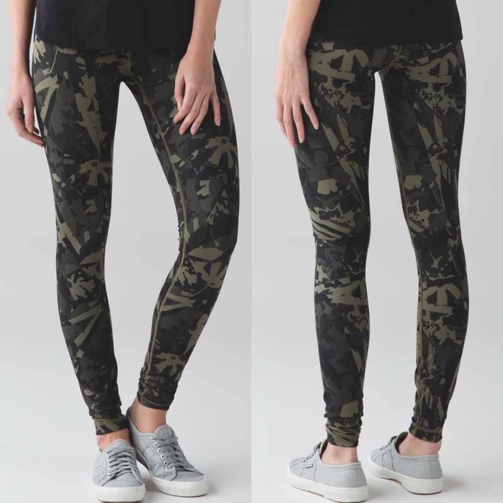 Lululemon Wunder Under Hi Rise Camo Leggings Size 8 Fatigue Green Yoga‎ Pants